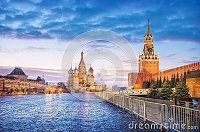 Red Square in Moscow under a blue dawn sky Stock Photo